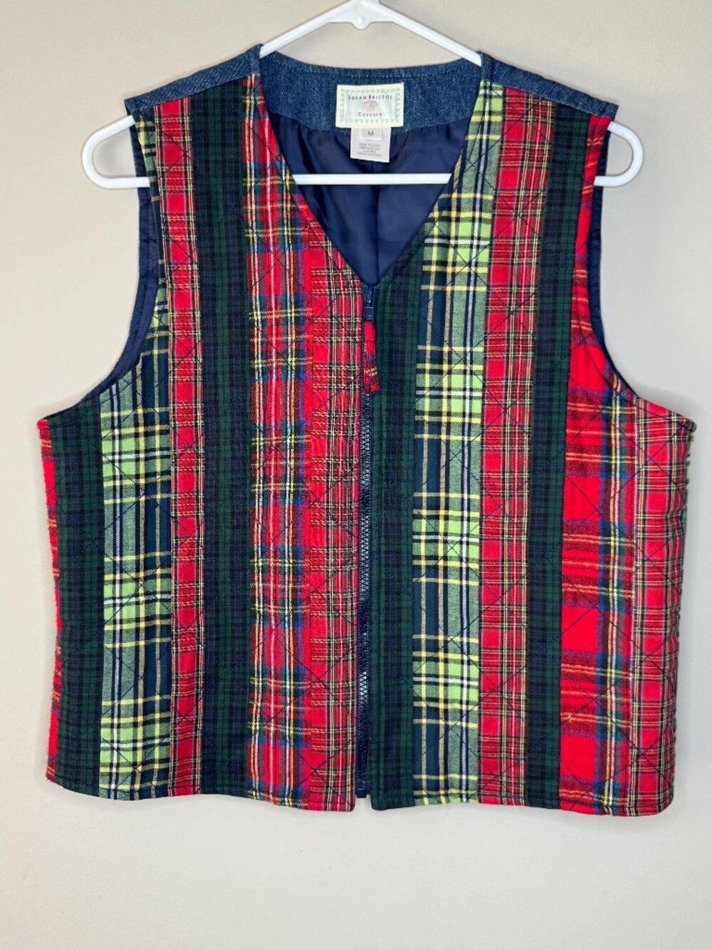 Susan Bristol Quilt Patchwork Vest Womens Size M Cottage Granny Denim